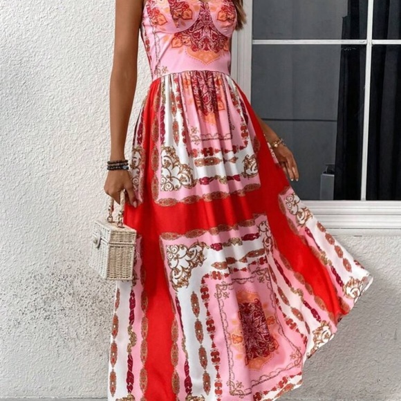 Scarf Print Cami Dress Pink - Picture 4 of 6